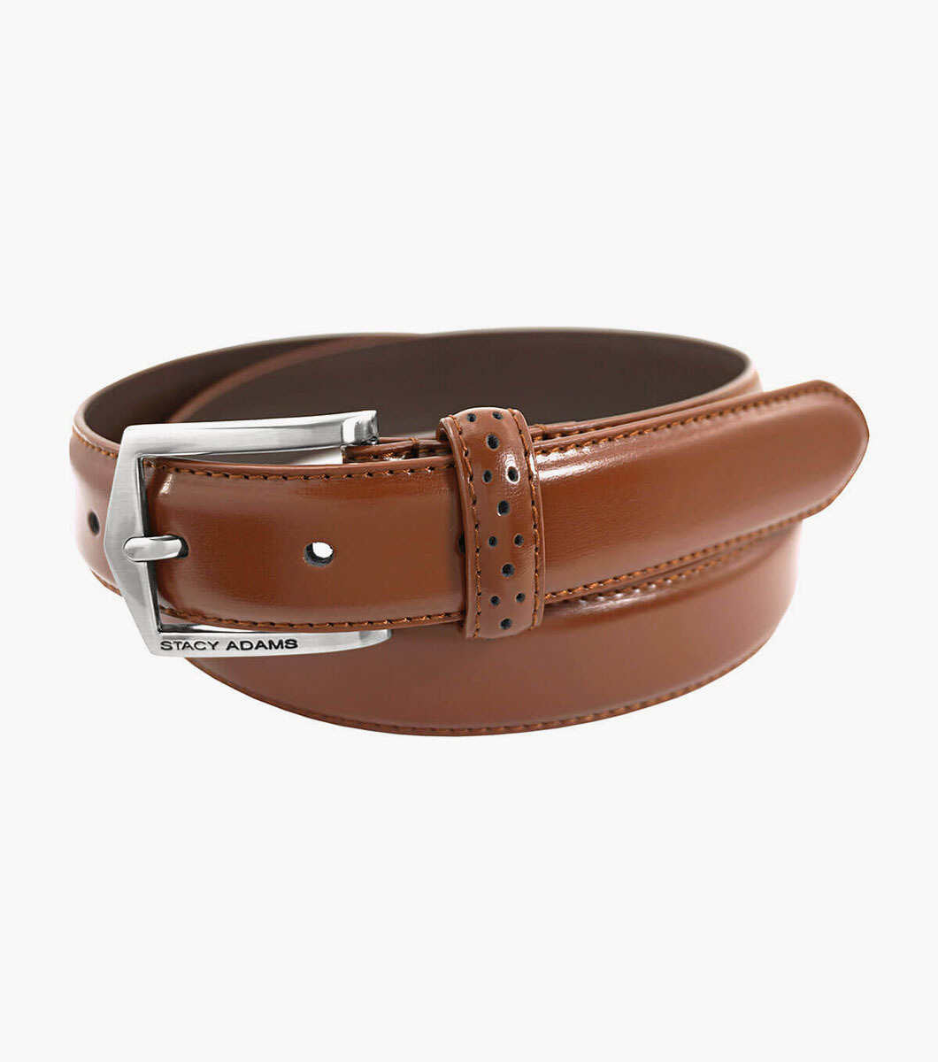 Stacy Adams Cognac Leather Belt Pinseal