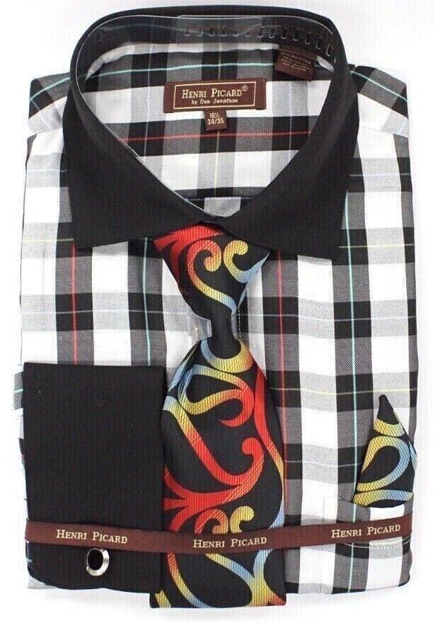 henri picard dress shirts Men's Henri Picard White & Blue Striped Multi-Color French Cuff Shirt   Suits In Style