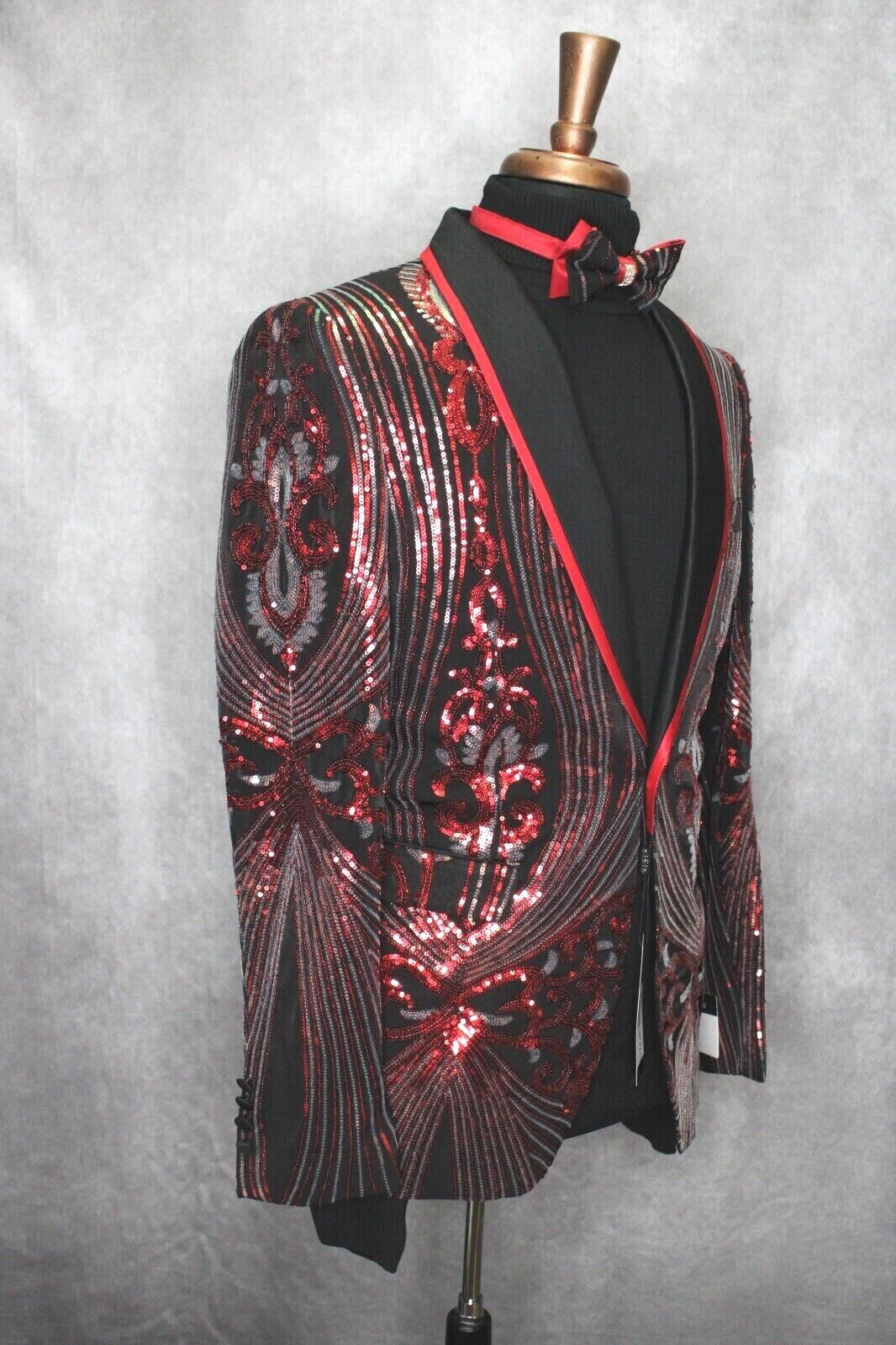 Mens Cielo Black and Silver Sequin Designer Prom Party Blazer Suits In Style