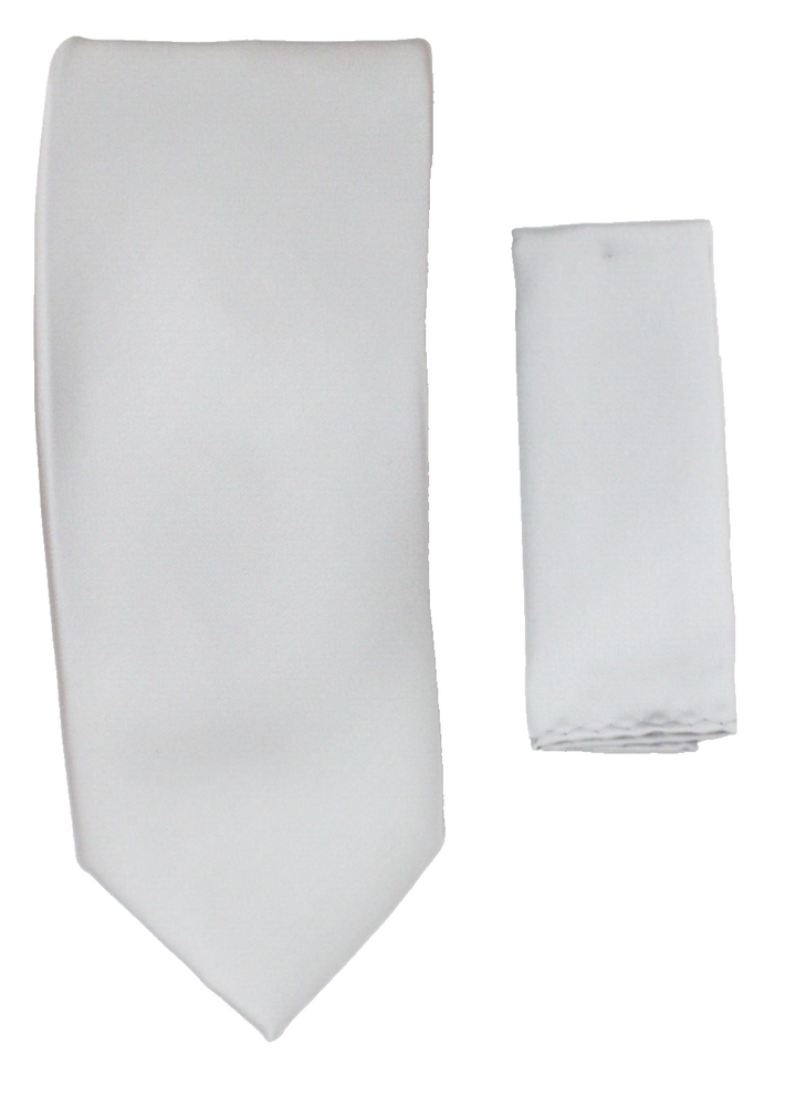 Mens Silver Grey Solid Tie and Hanky Set by Barcelona