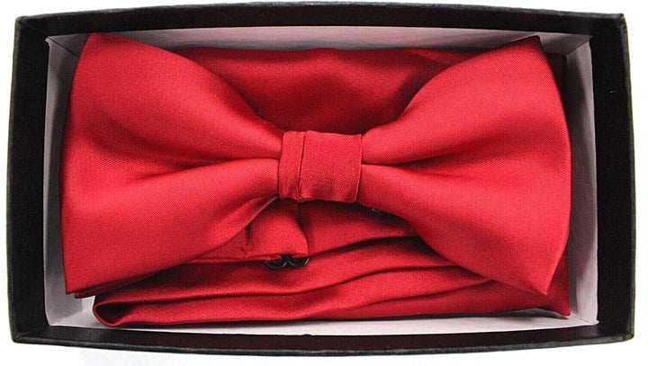 Men's Barcelona Solid Red Formal Party Clip-on Adjustable Bowtie/Hanky Set