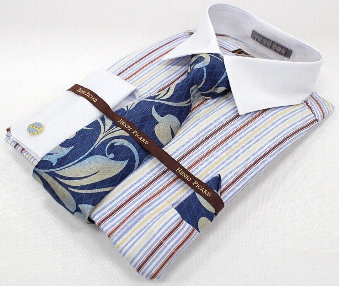 henri picard dress shirts Henri Picard Men's French Cuff Dress Shirt - Spread Collar - Light Blue - 16.5 36/37