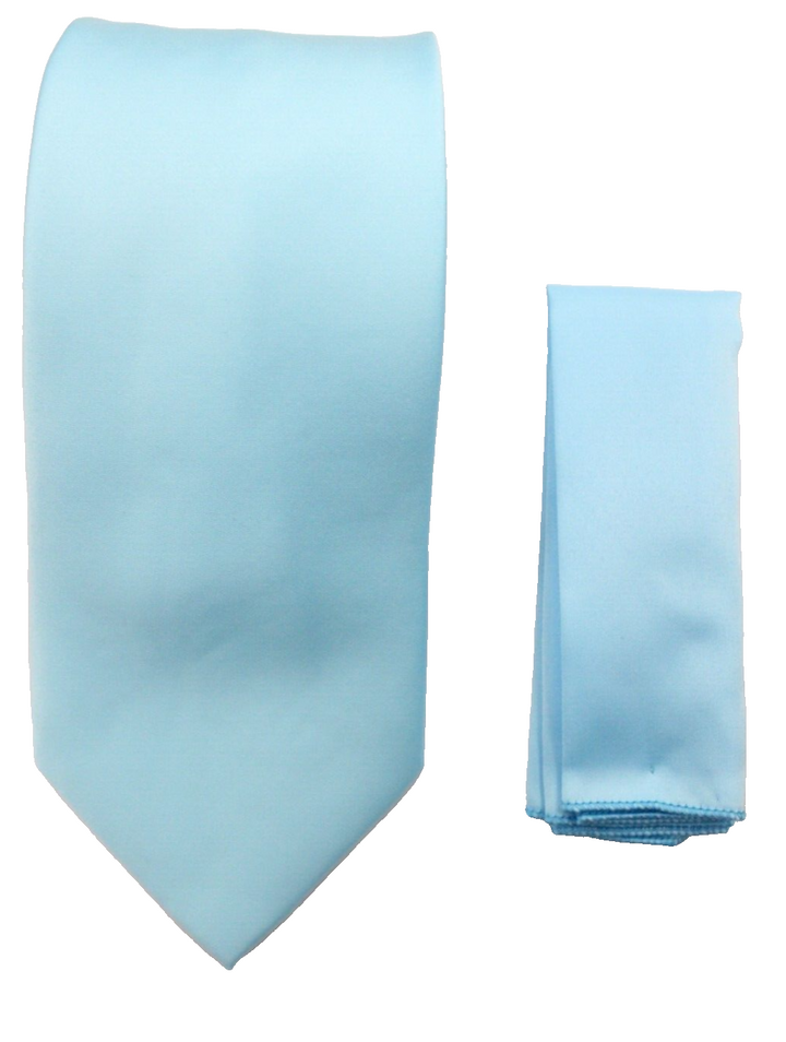 Mens Lt. Blue Solid Tie and Hanky Set by St. Patricks