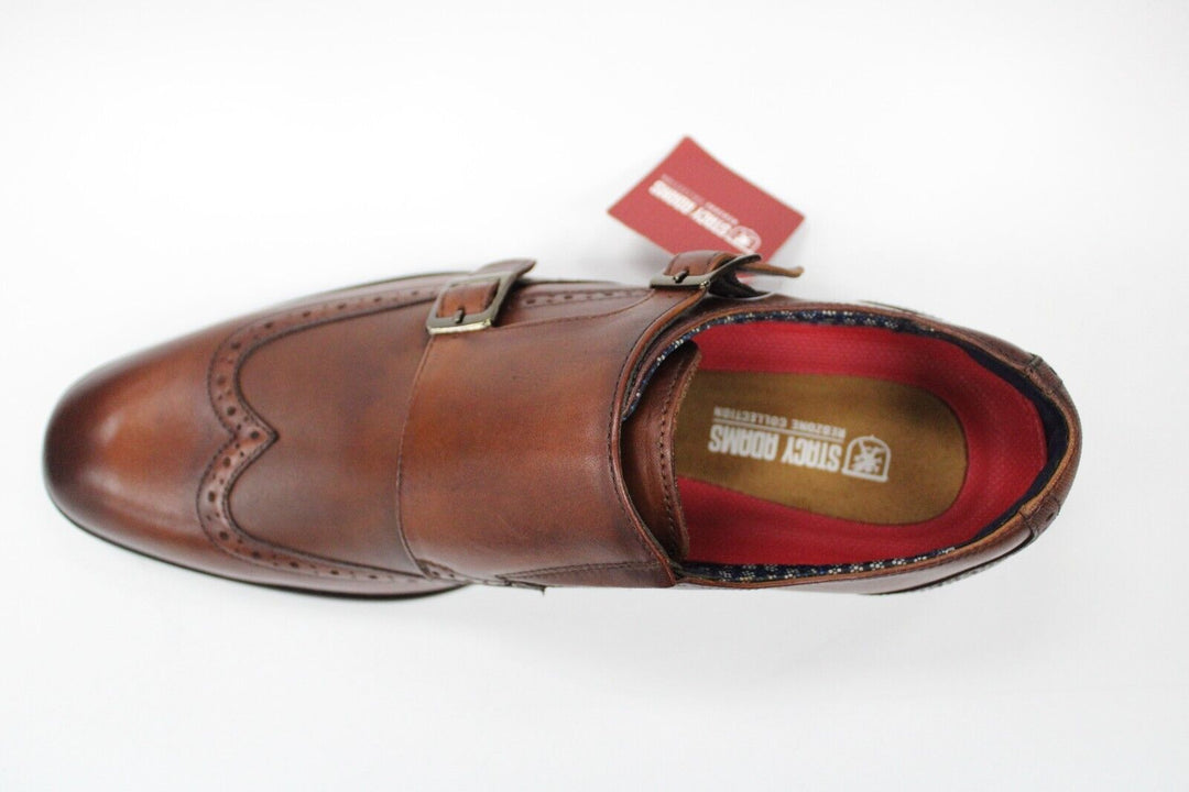 Men's Adams Karson Cognac Leather Wingtip Monk Strap Dress Shoes Suits In Style Men's Adams Karson Cognac Leather Wingtip Monk Strap Dress Shoes Suits In Style