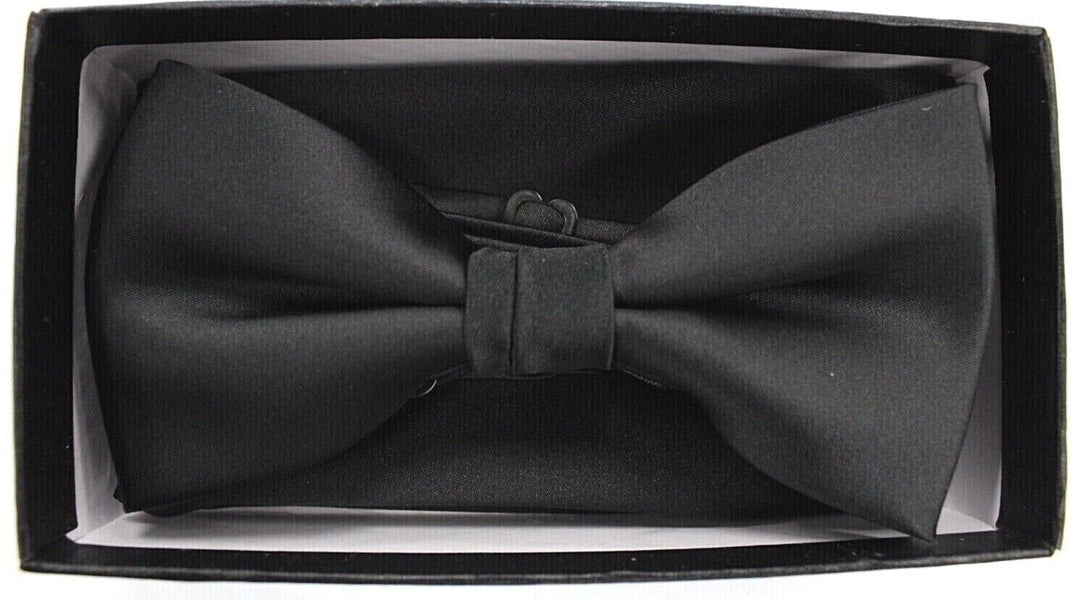 Men's Barcelona Solid Black Formal Party Clip-on Adjustable Bowtie/Hanky Set