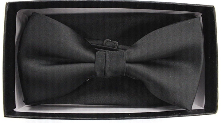 Men's Barcelona Solid Black Formal Party Clip-on Adjustable Bowtie/Hanky Set
