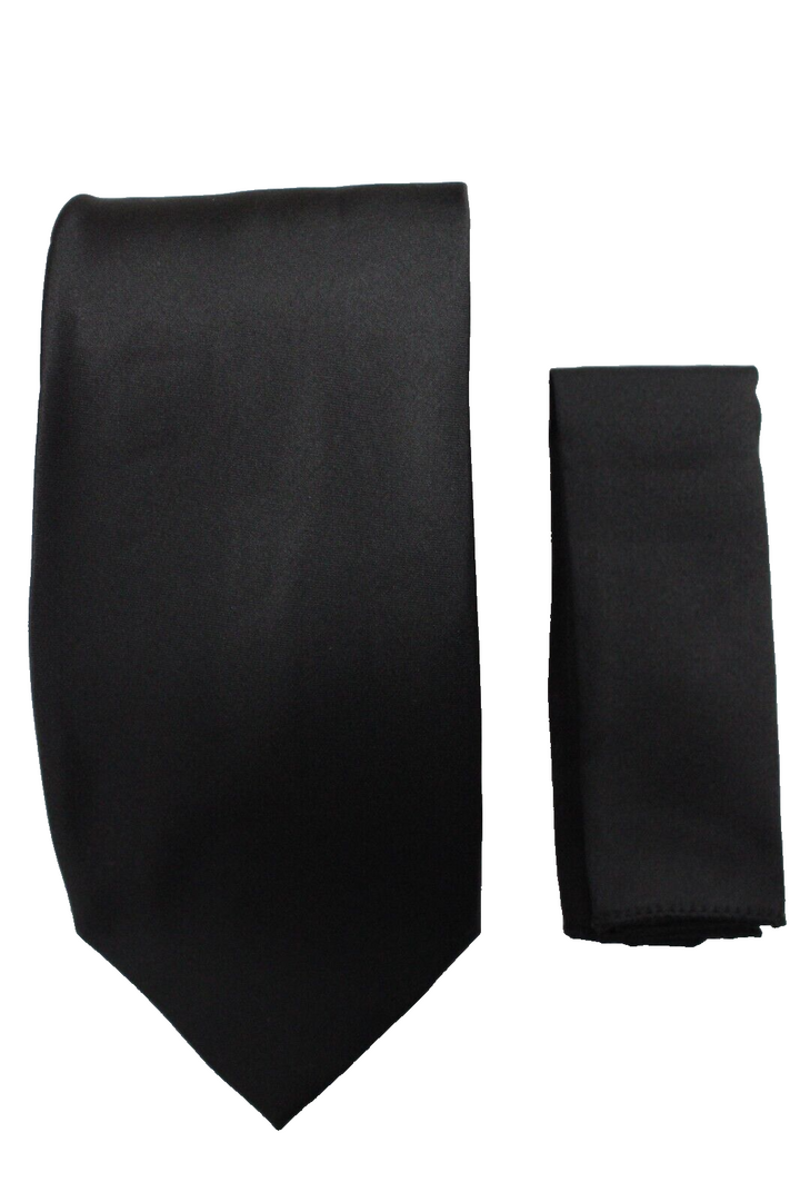 Mens Solid Black Tie and Hanky Set by St. Patricks
