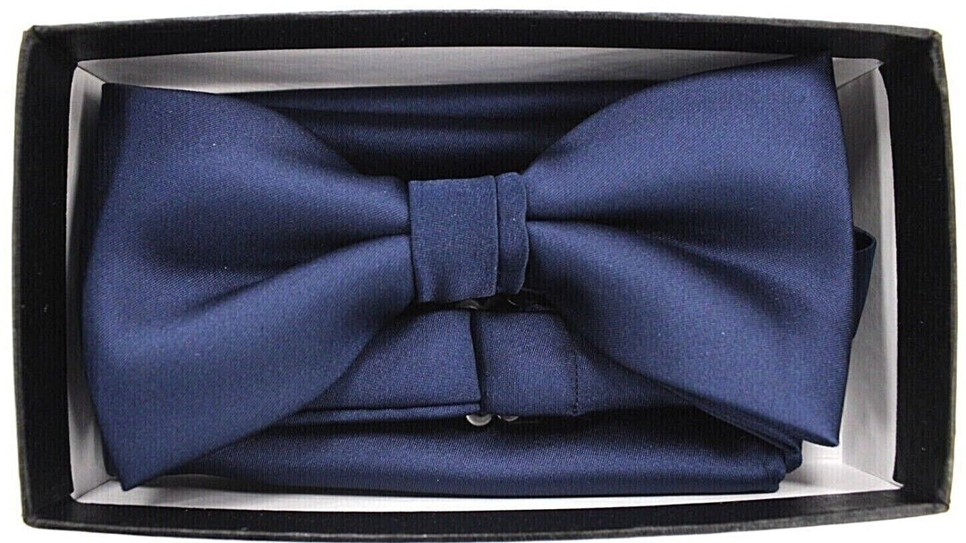 Men's Barcelona Solid Navy Formal Party Clip-on Adjustable Bowtie/Hanky Set