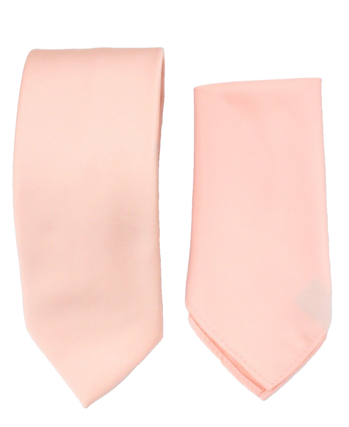 Mens Peach Solid Tie and Hanky Set by Vesuvio Napoli