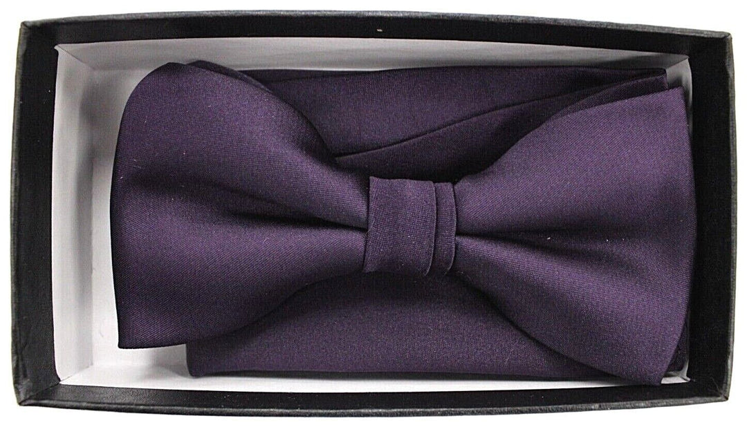 Men's Barcelona Solid Eggplant Formal Party Clip-on Adjustable Bowtie/Hanky Set