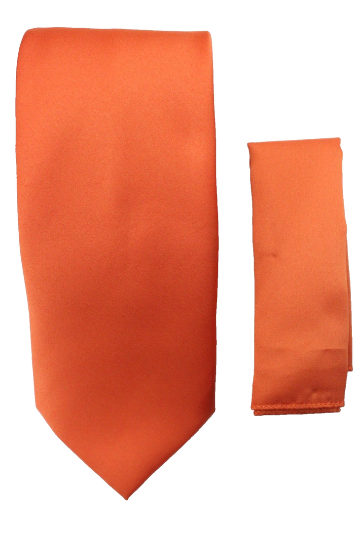 Mens Solid Burnt Orange Tie and Hanky Set by St. Patricks