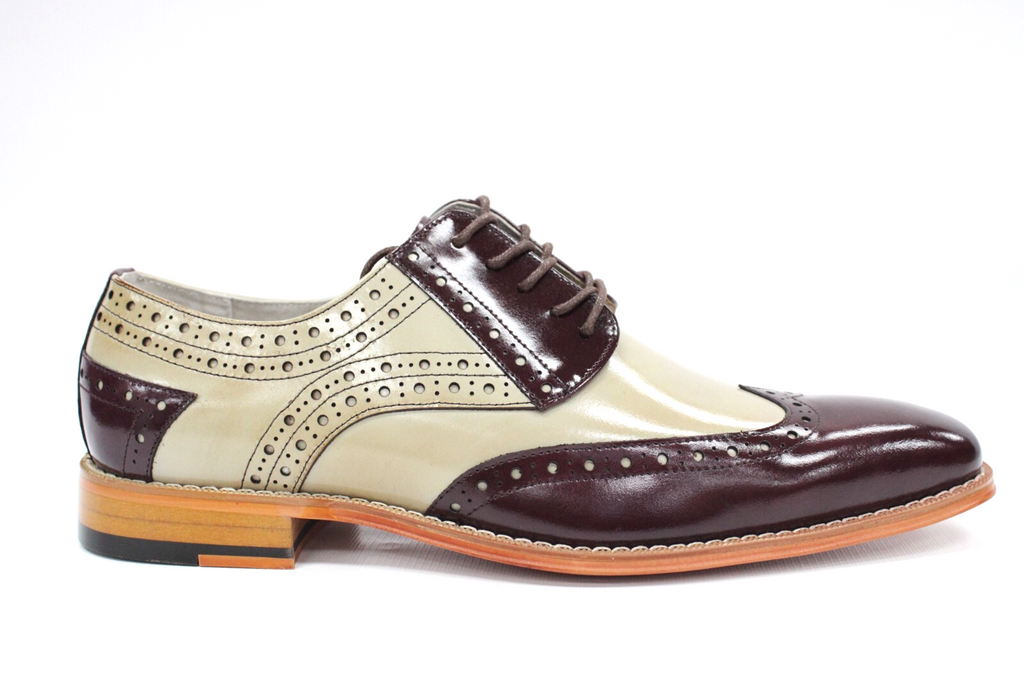 GIOVANNI MEN\'S BURGUNDY/ NATURAL LEATHER WING TIP DRESS SHOE. TROY. Giovanni Wingtip Dress Shoes for Men for sale | eBay main image 4