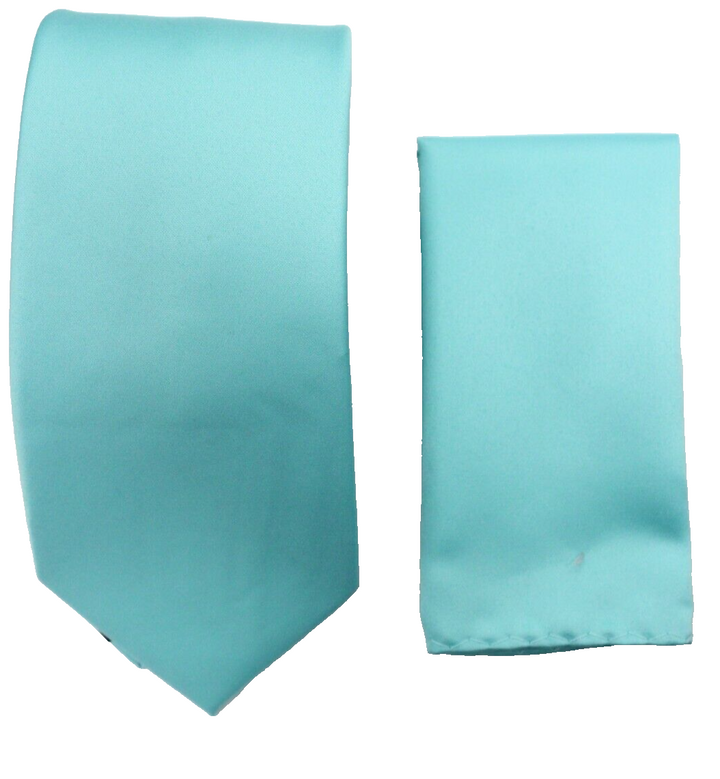 Mens Pool Blue Solid Tie and Hanky Set by Stacy Adams