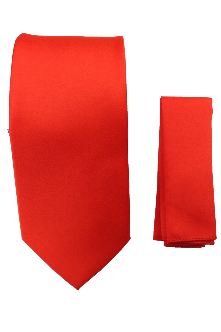 Mens Solid Red Tie and Hanky Set by St. Patricks