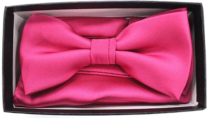 Men's Barcelona Solid Pink Formal Party Clip-on Adjustable Bowtie/Hanky Set